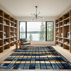 Navy and Gold Slatted Geometric Grid Rug