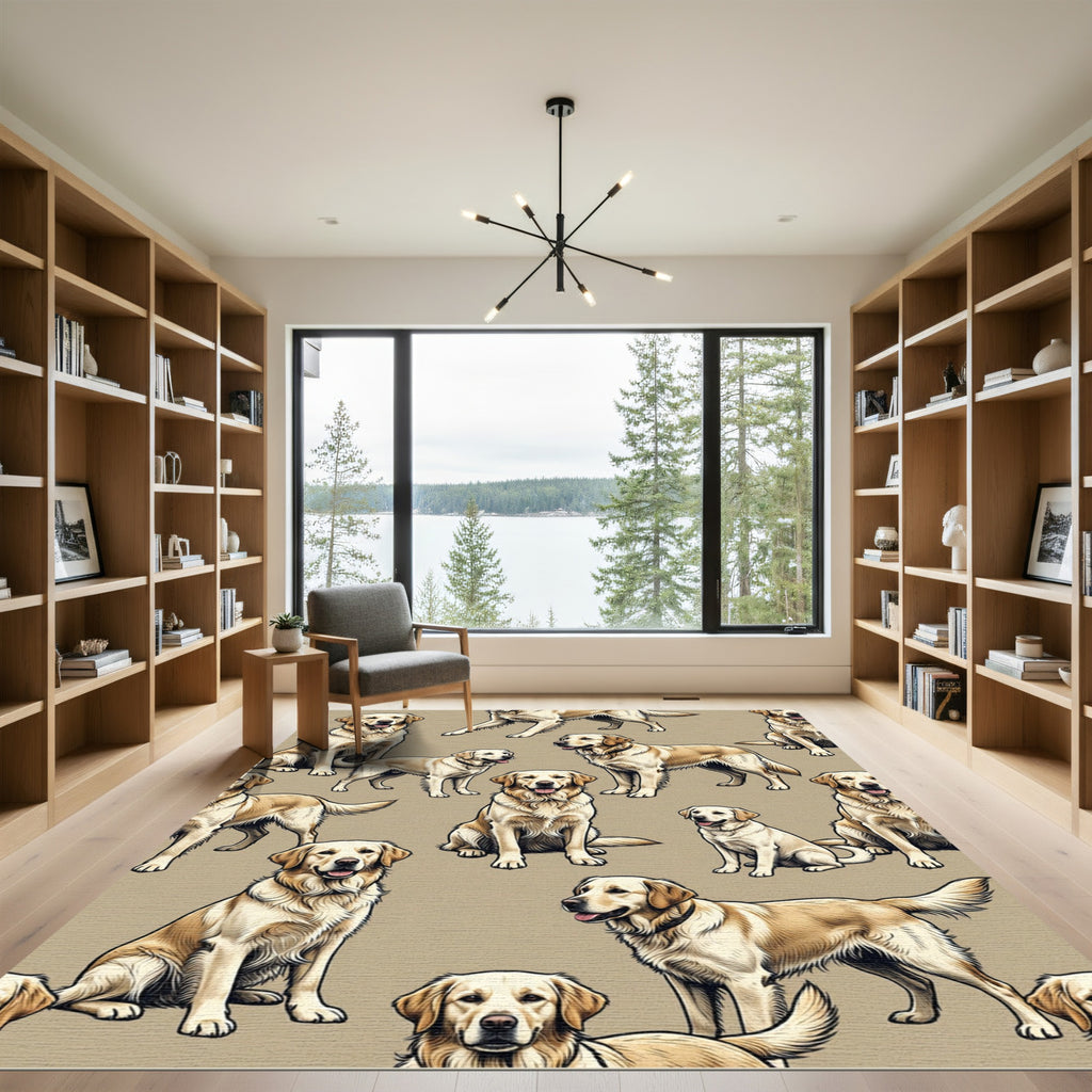 Cheerful Golden Retriever Repeating Cream Rug