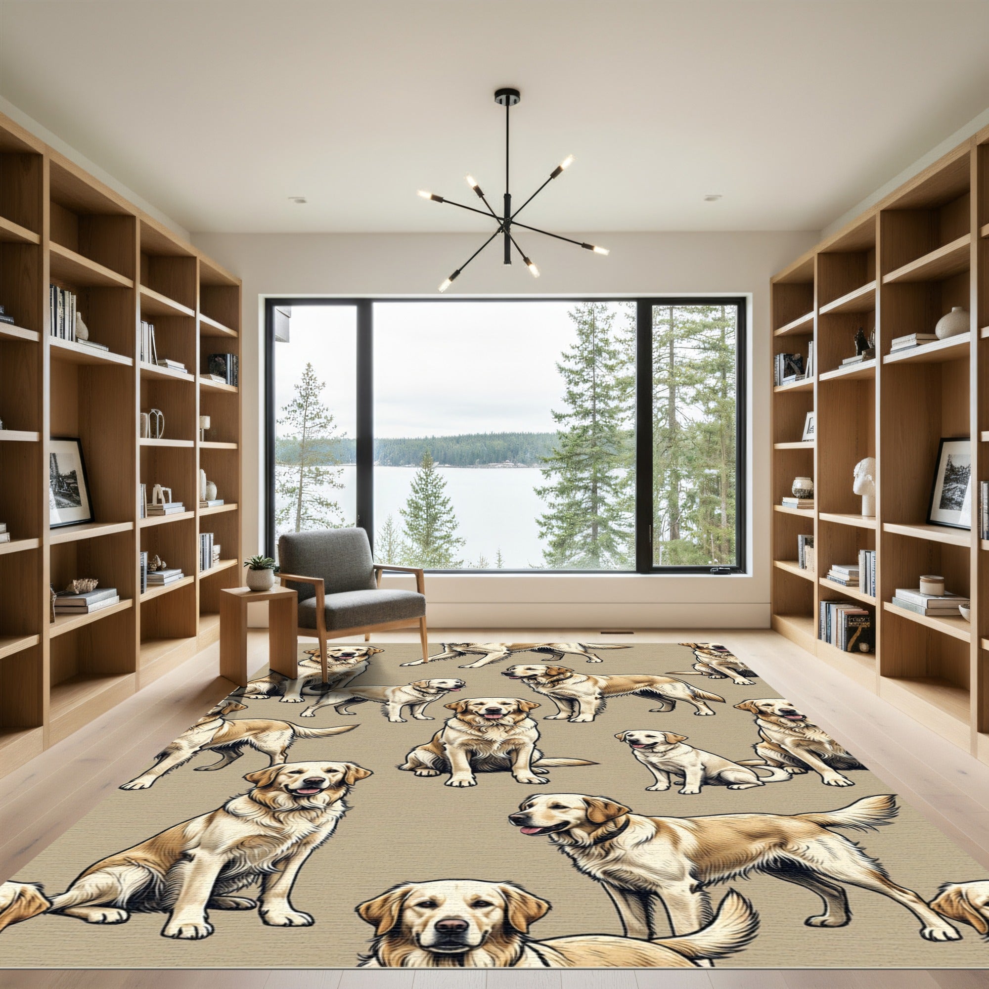 Cheerful Golden Retriever Repeating Cream Rug