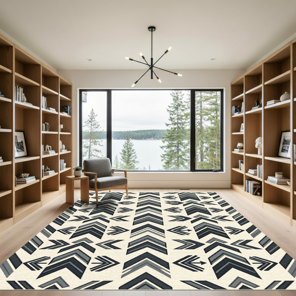 Geometric Arrow Gray Monochrome Rug