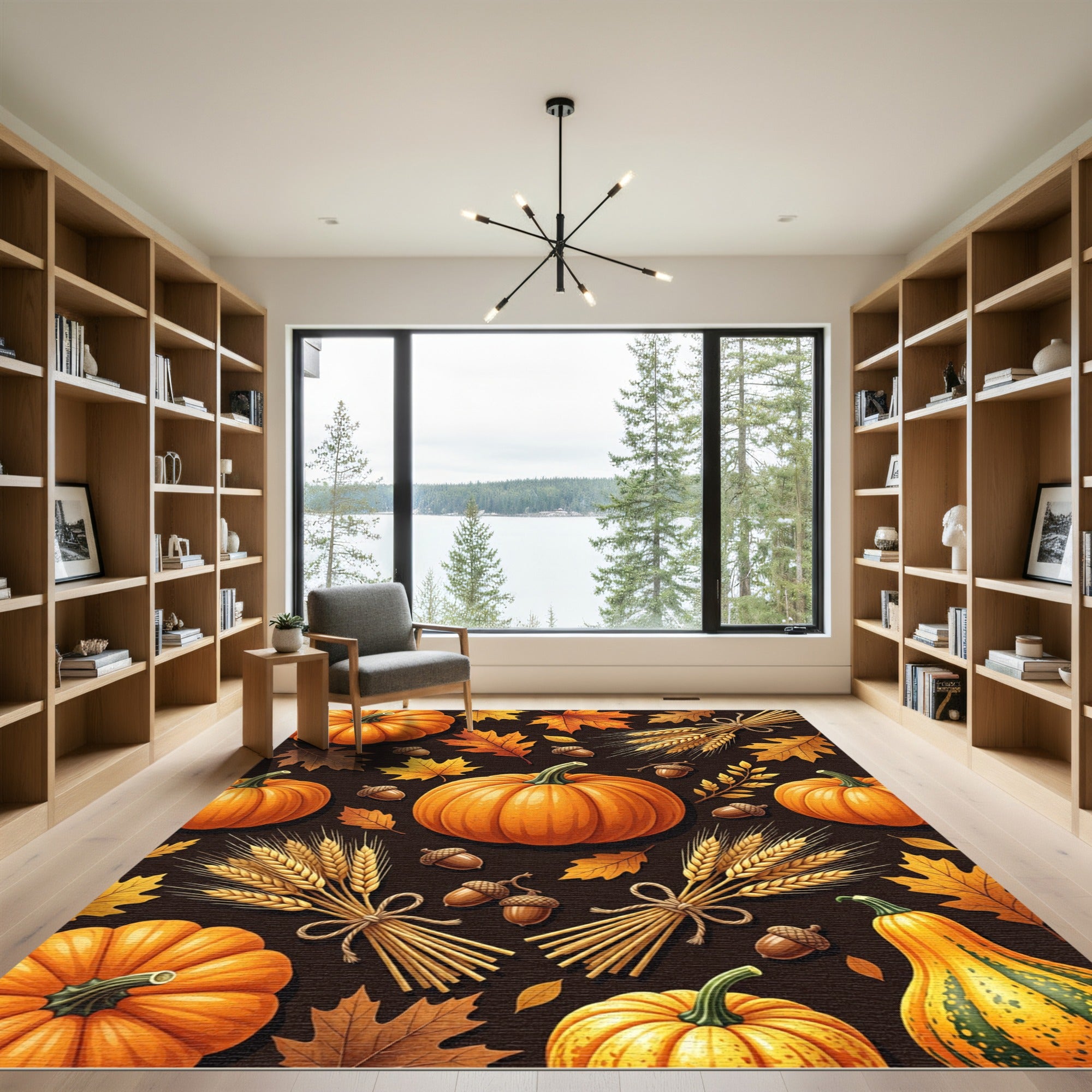 Harvest Pumpkin Wheat and Autumn Leaf Rug