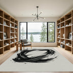 Ink Brush Swirl Abstract Oval Design Rug