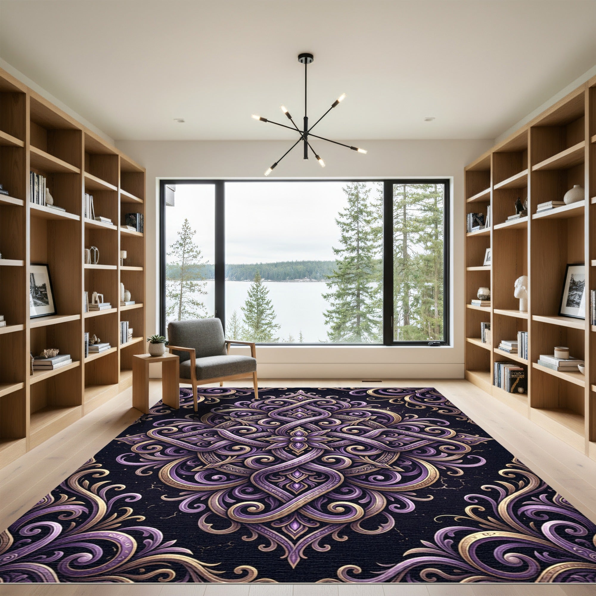 Ornate Amethyst Gold Swirl Medallion Rug
