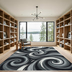 Monochrome Abstract Swirling Wave Art Rug