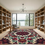 Crimson Pomegranate Chrysanthemum Floral Medallion Rug