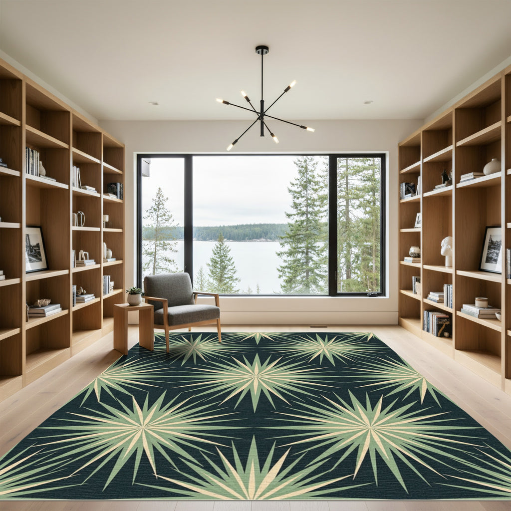 Sage Green Geometric Starburst Mosaic Rug