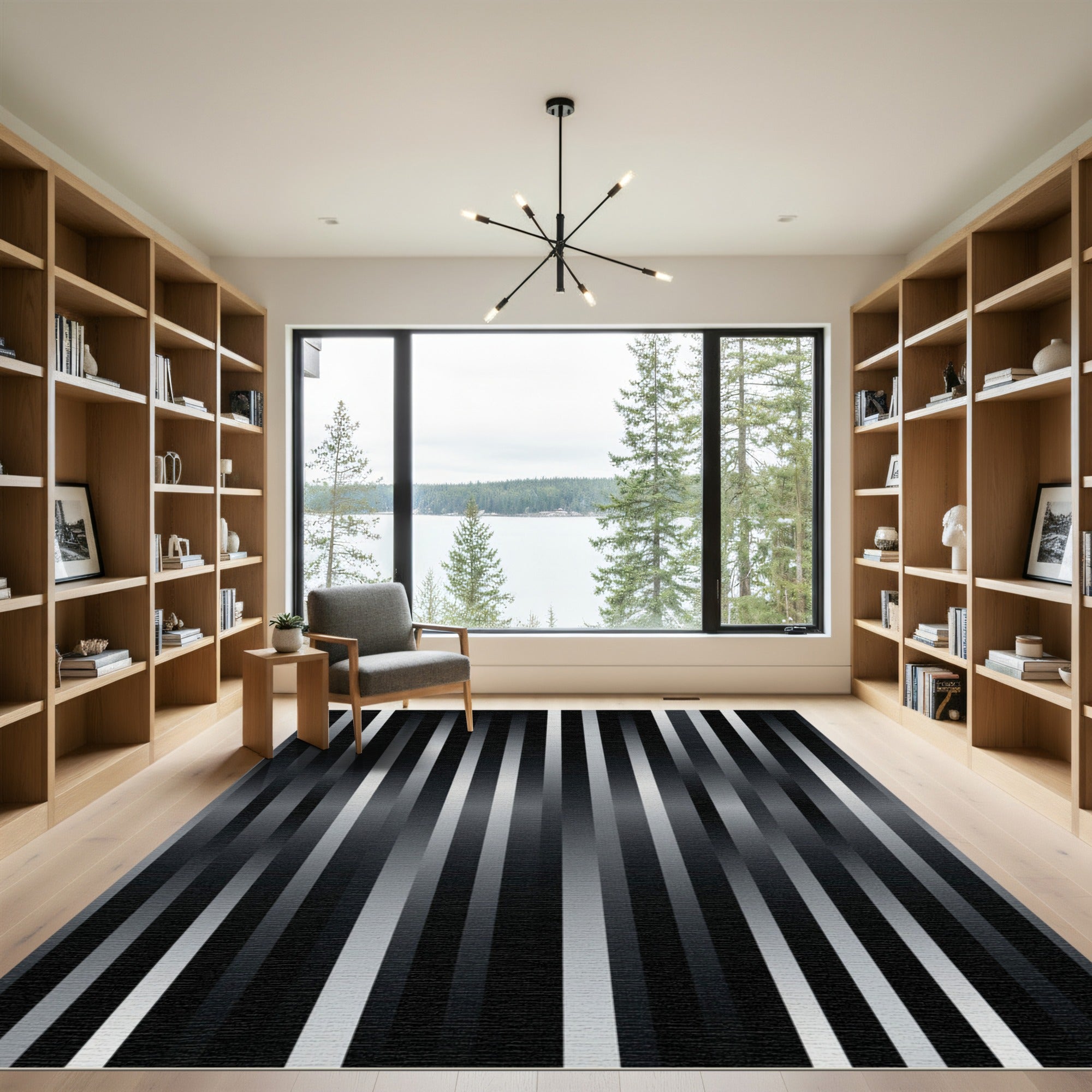 Dark Chrome Vertical Stripe Transition Rug