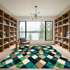 Teal and Gold Geometric Diamond Argyle Rug