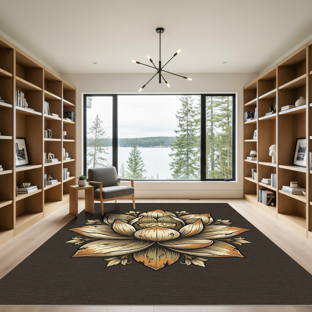 Golden Lotus Floral Mandala Artwork Rug