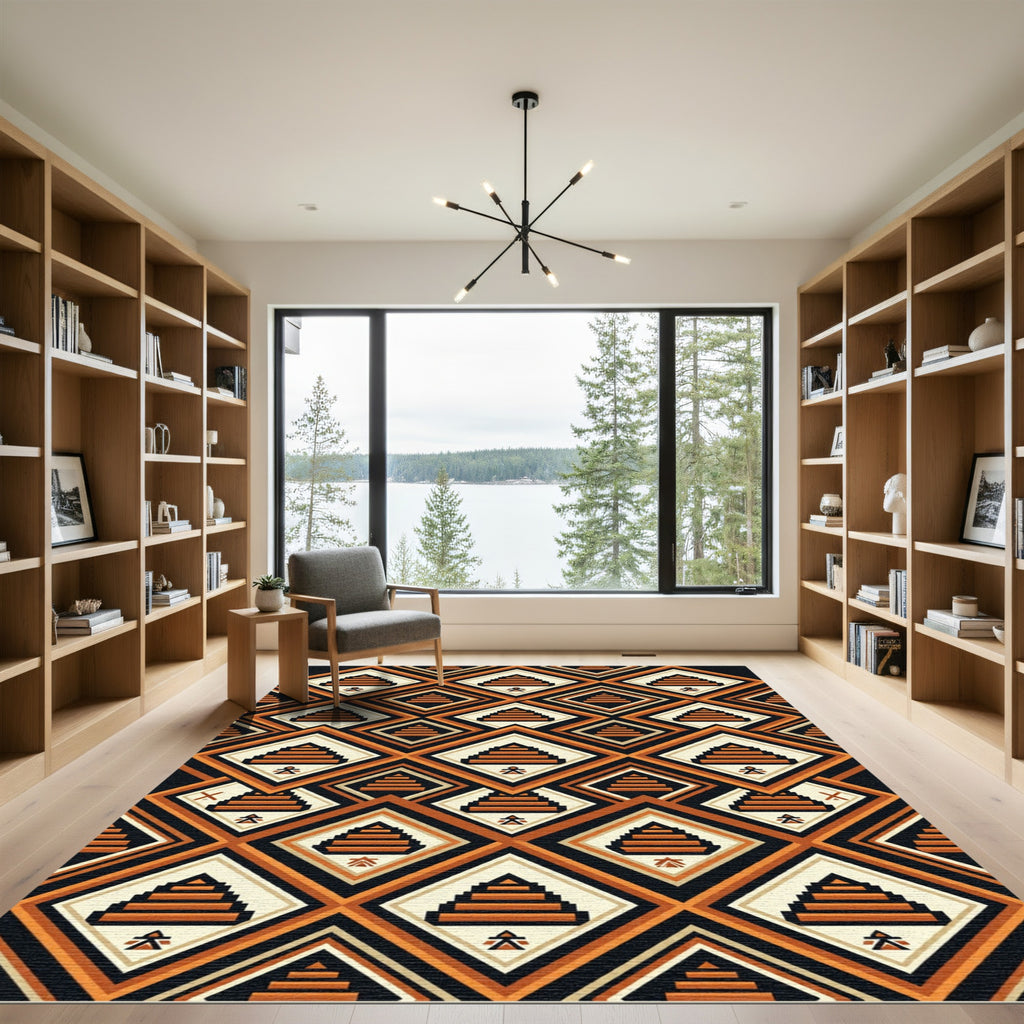 Geometric Terracotta Step Pyramid Diamond Rug