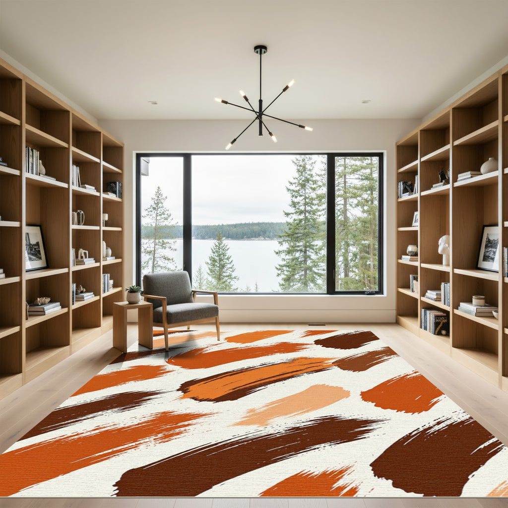 Abstract Earthy Tone Brushstroke Rug