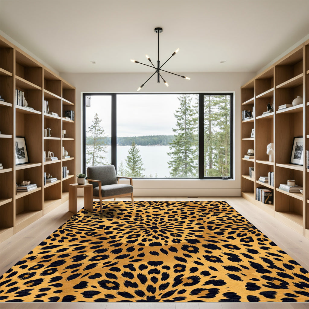 Gold Black Leopard Burst Medallion Rug