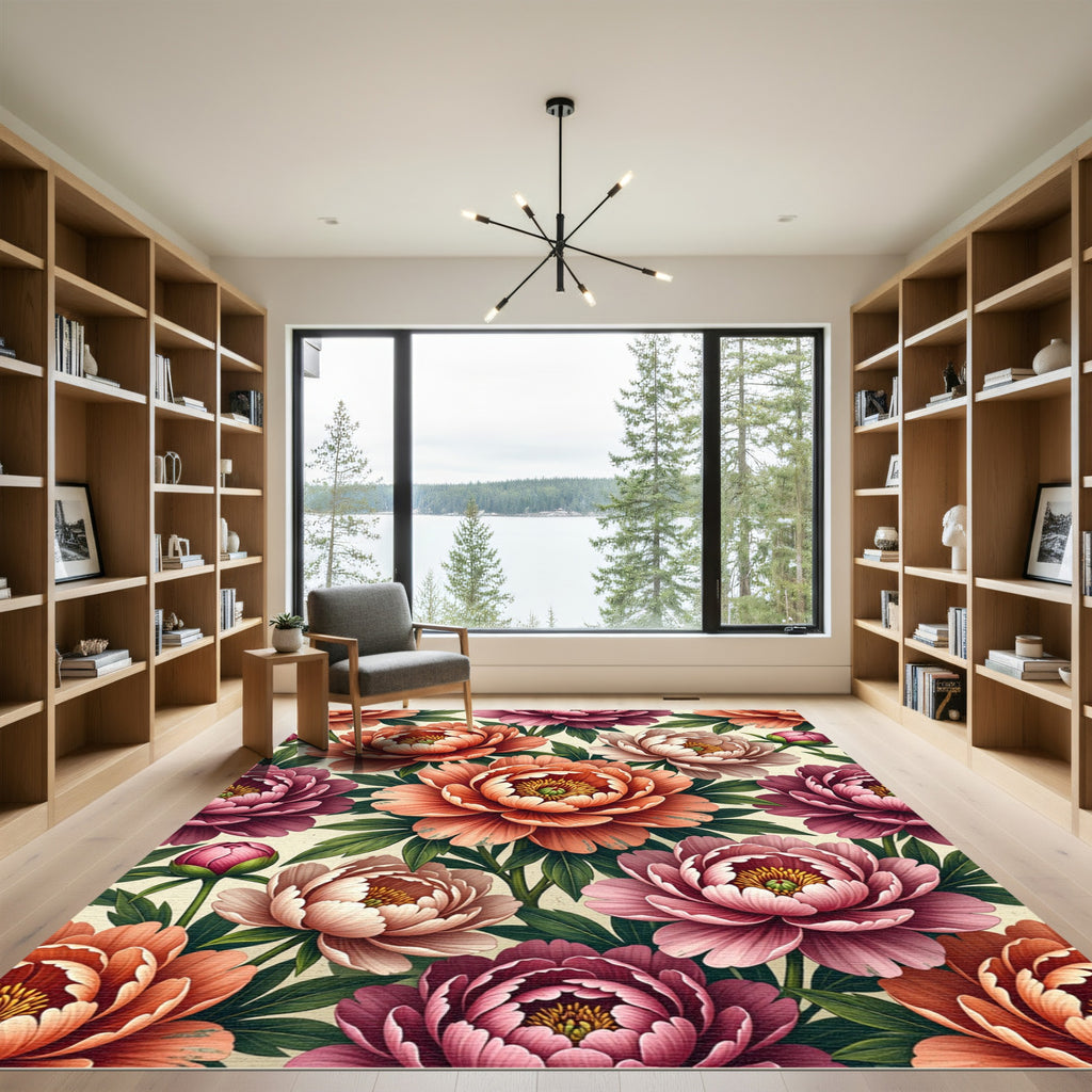 Soft Peony Floral Watercolor Bouquet Rug