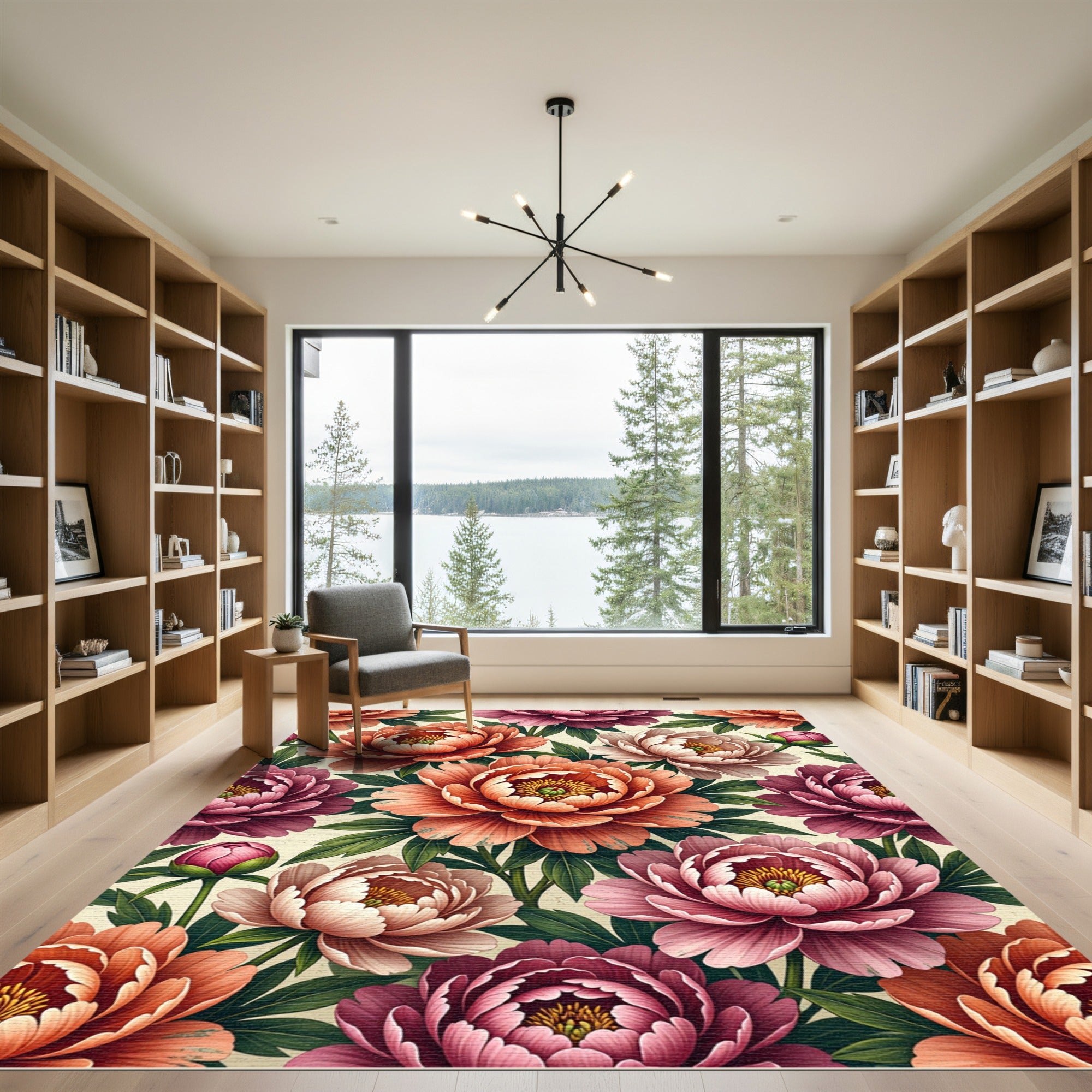 Soft Peony Floral Watercolor Bouquet Rug
