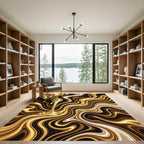 Liquid Gold Marble Swirl Abstract Art Rug