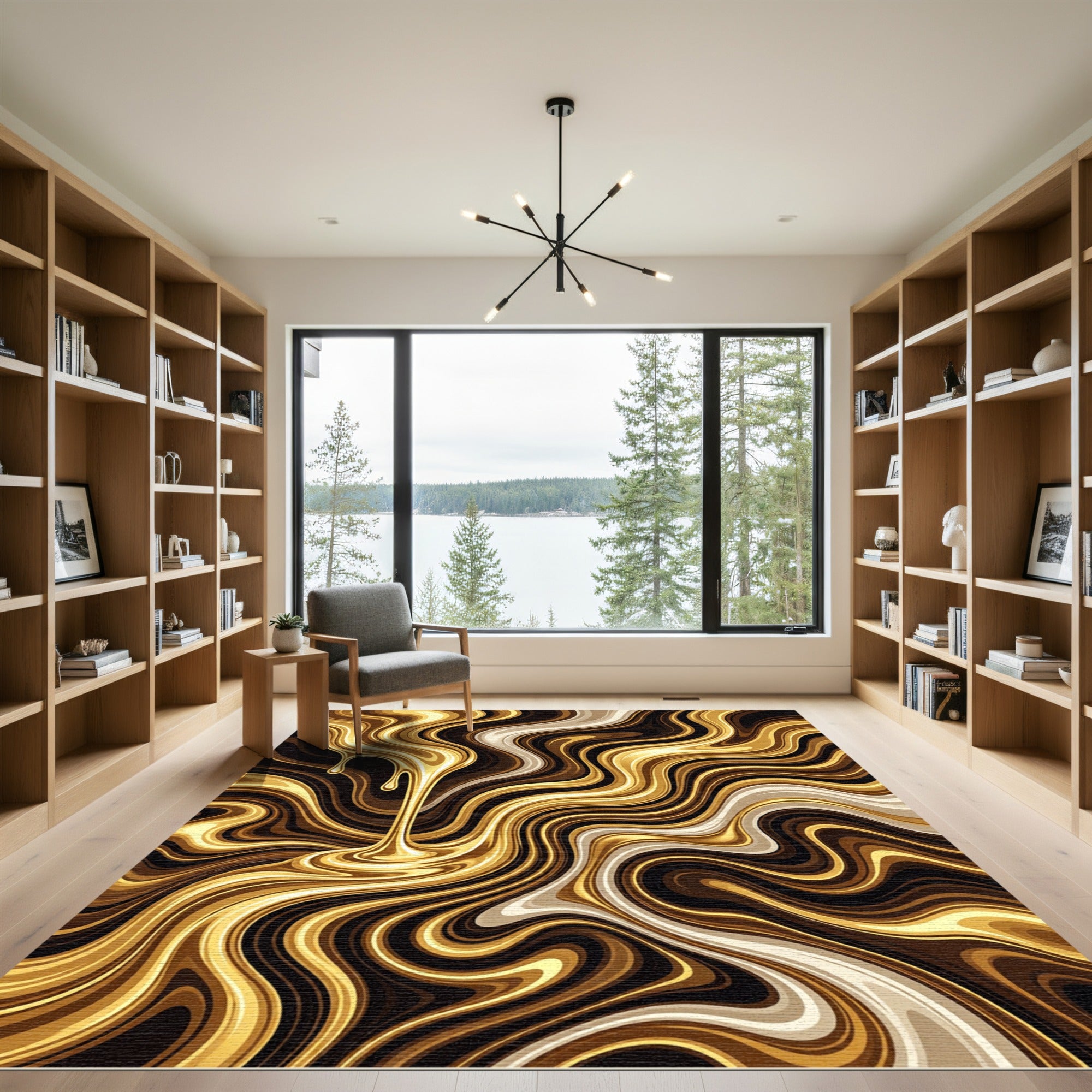 Liquid Gold Marble Swirl Abstract Art Rug