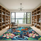 Vibrant Koi Fish and Lotus Water Blossom Rug
