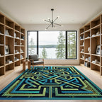 Geometric Teal and Lime Labyrinth Rug