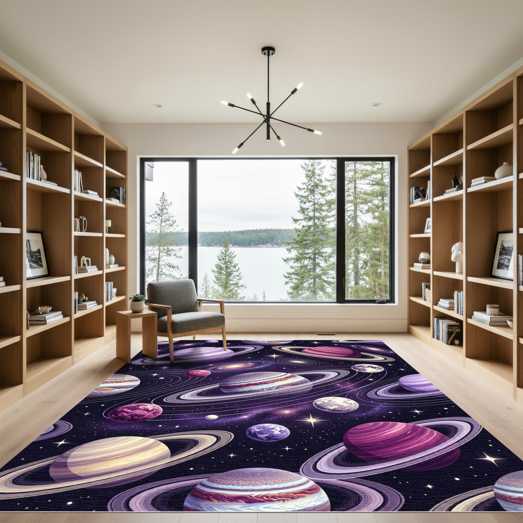 Cosmic Purple Planetary Orbit Galaxy Art Rug