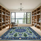 Serene Blue Cypress Tree Garden Medallion Rug