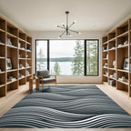 Modern Gray White Flowing Waves Rug