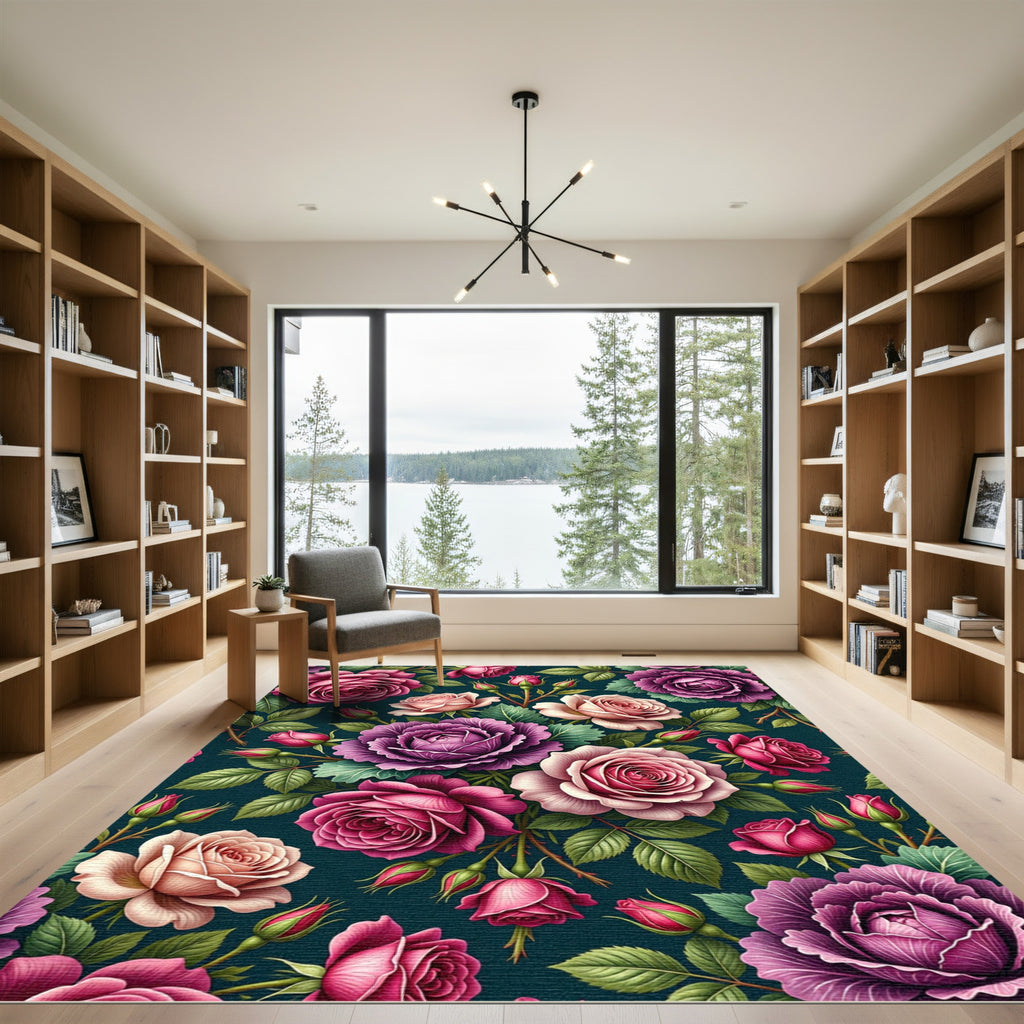 Lush Romantic Rose Garden Bouquet Rug