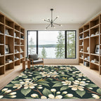 Cream Apple Blossom Deep Green Backdrop Rug