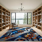Industrial Blue Orange Rusted Floral Metal Rug