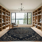 Ornate Black and Gold Medallion Rug