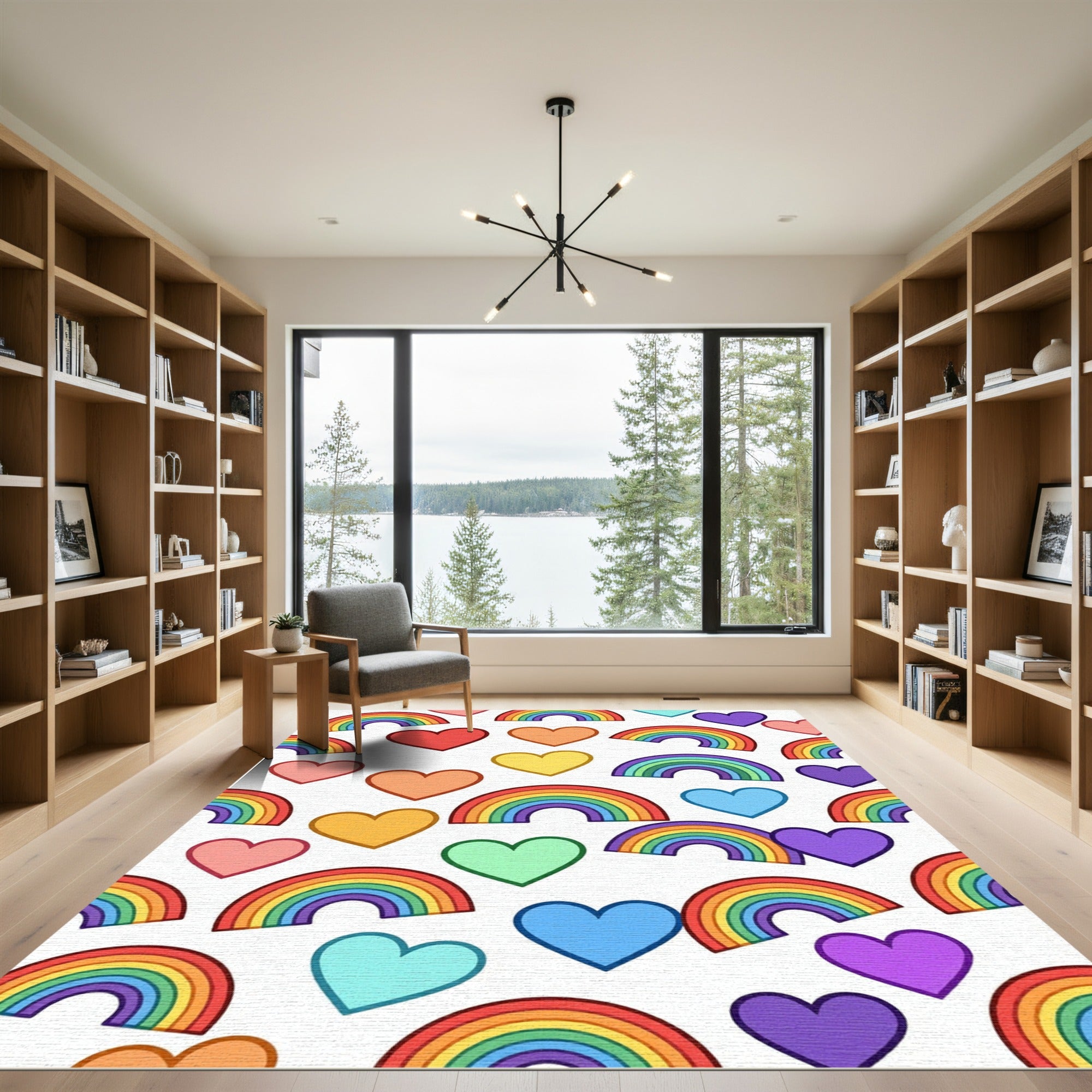 Colorful Rainbow and Heart Joyful Art Rug