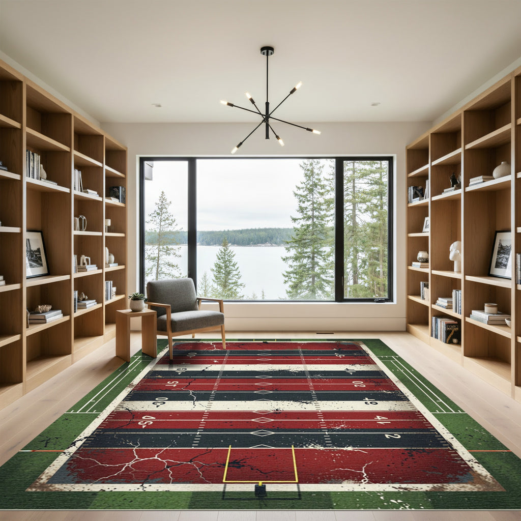 Distressed Crimson Navy American Football Field Rug