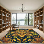 Golden Floral Mandala with Dark Navy Rug
