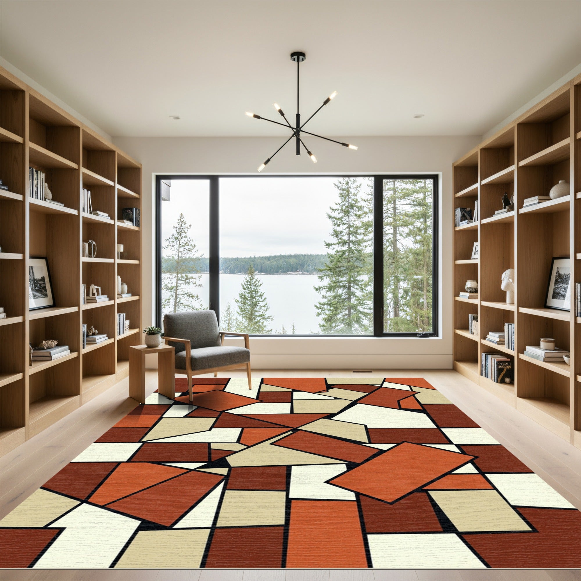 Terracotta Abstract Geometric Composition Rug