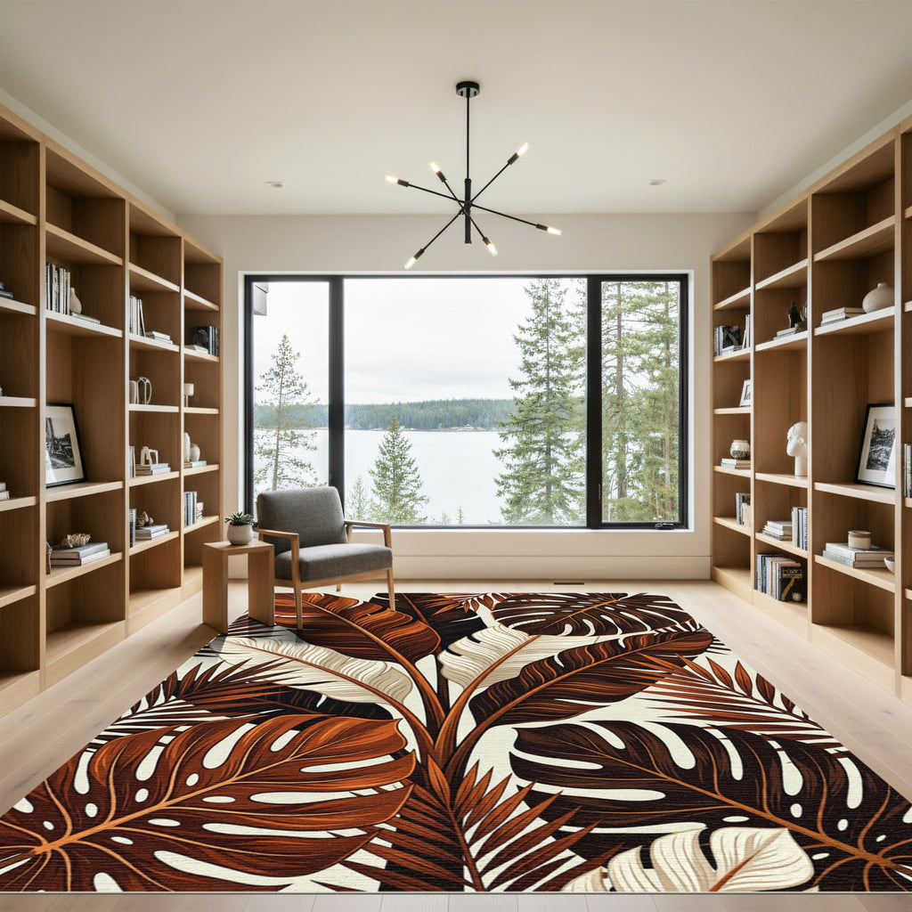 Lush Earthy Tone Tropical Foliage Rug