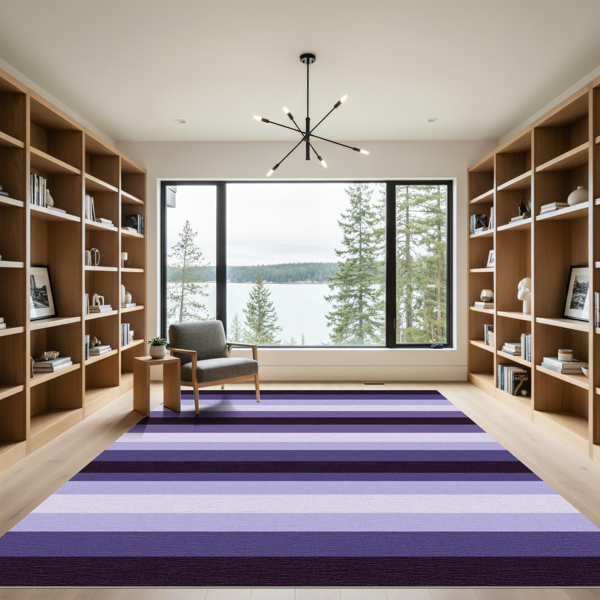 Minimalist Horizontal Lavender Purple Striped Rug