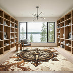 Antique Gold Nautical Compass Medallion Rug