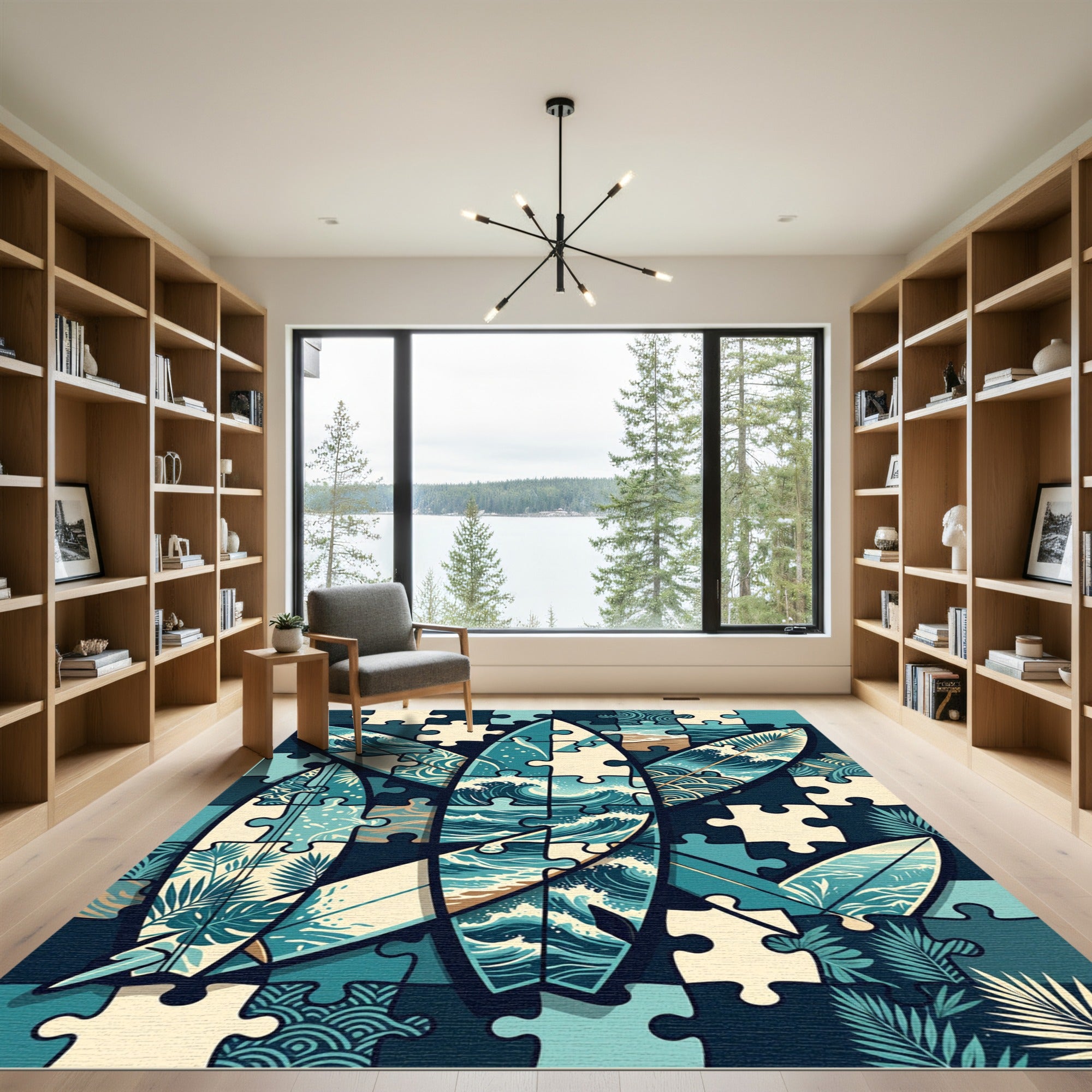 Coastal Puzzle Oceanic Wave Surfboard Art Rug
