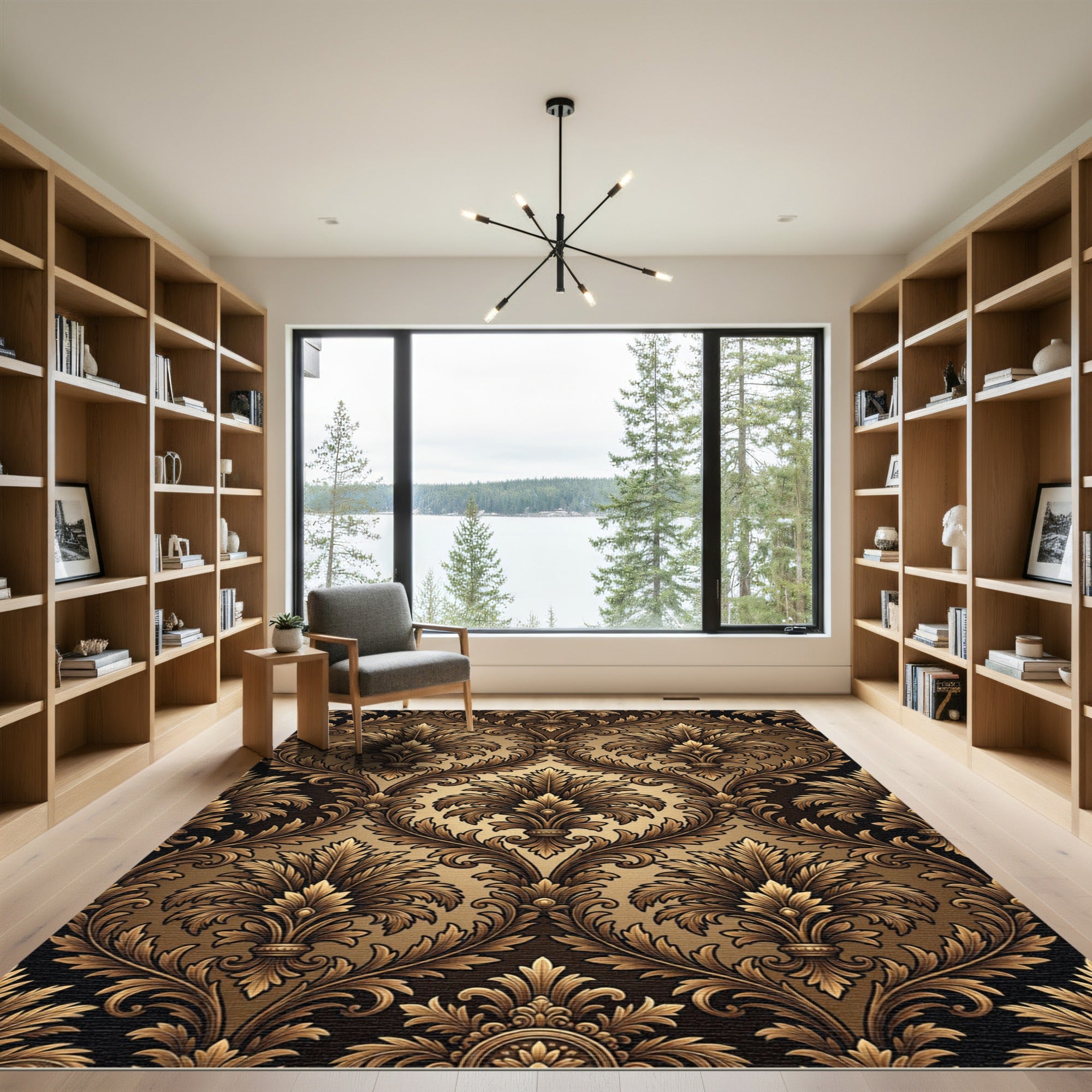 Ornate Gilded Damask Scroll Rug
