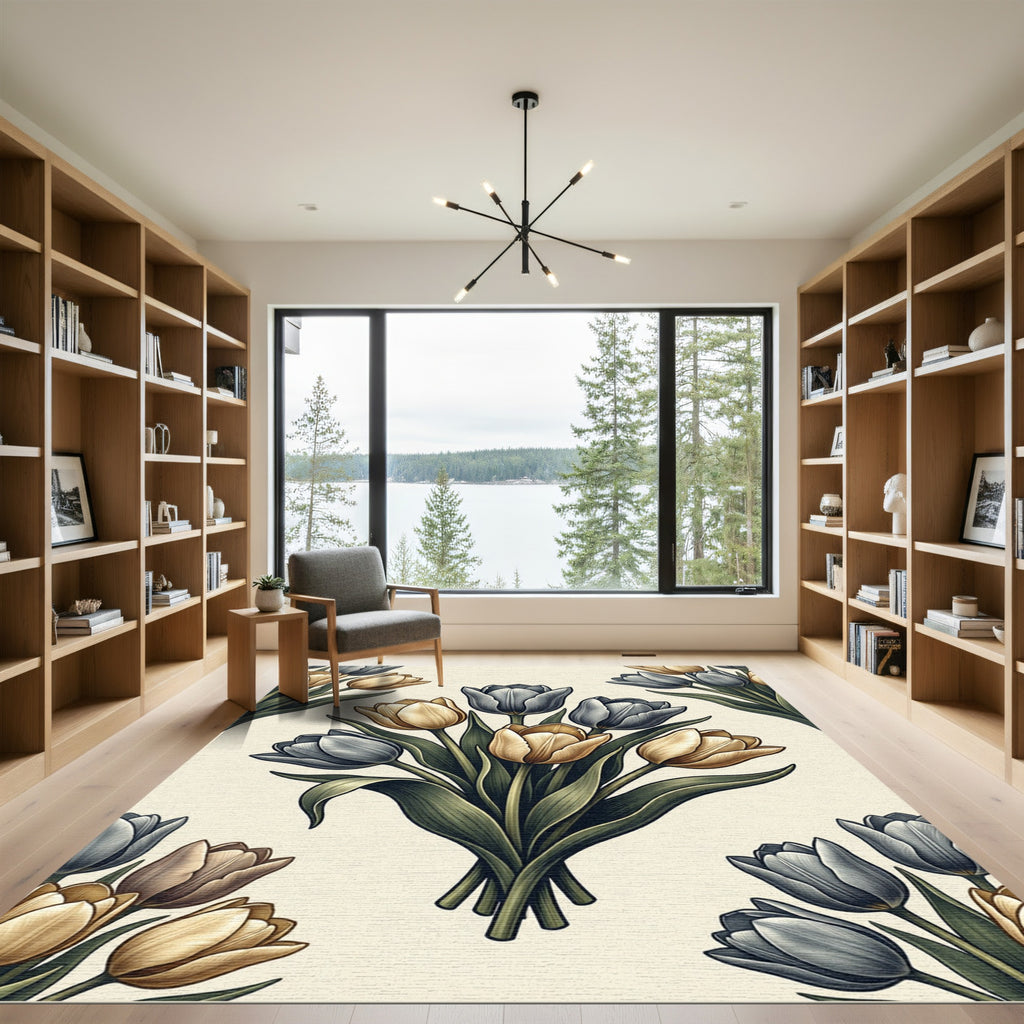 Golden Gray Tulip Bouquet Arrangement Rug