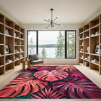 Tropical Pink Monstera Leaf Bloom Rug