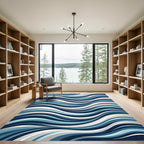 Modern Navy and Slate Wavy Stripe Rug