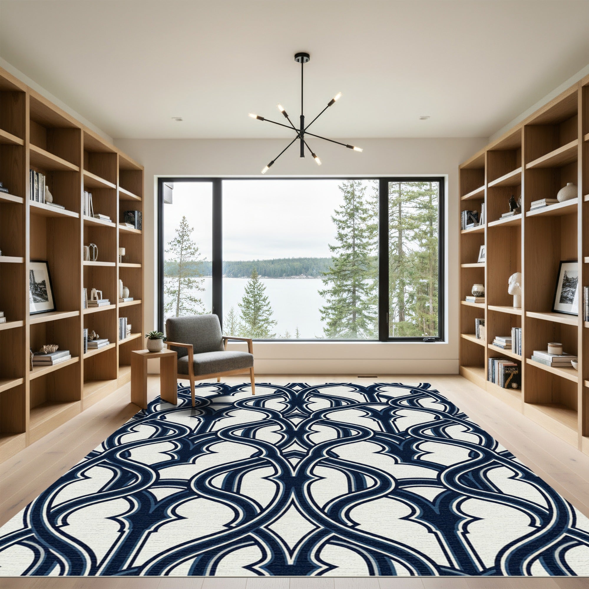Midnight Blue Interlocking Ornate Swirl Rug