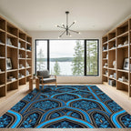Ornate Cobalt Blue Damask Archway Rug