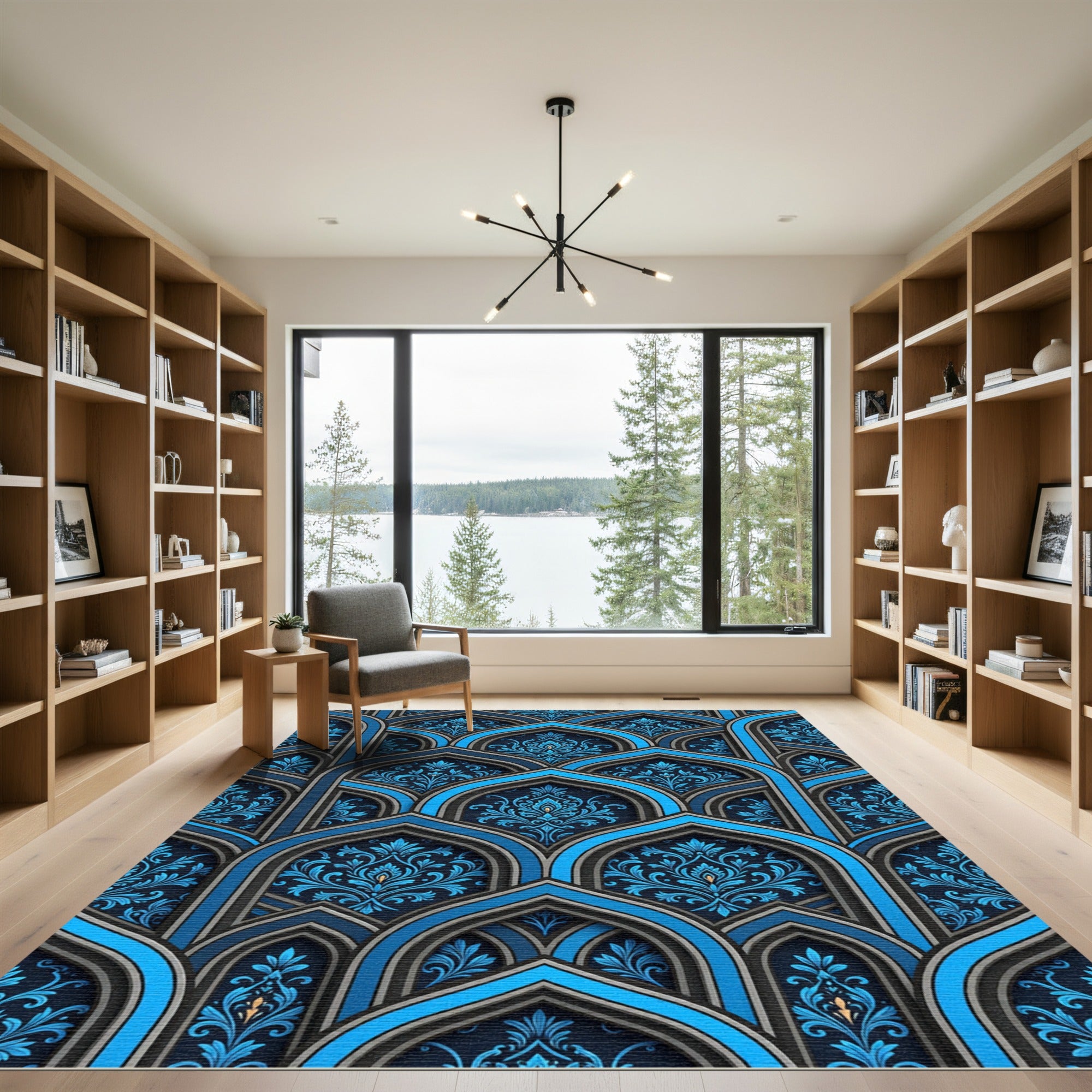 Ornate Cobalt Blue Damask Archway Rug
