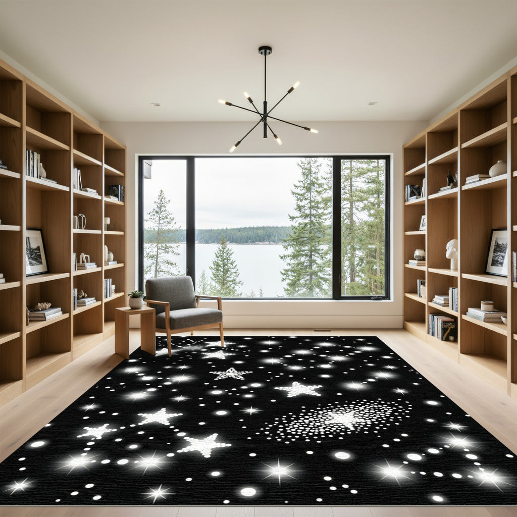 Cosmic White Stars Galaxy Sparkle Rug
