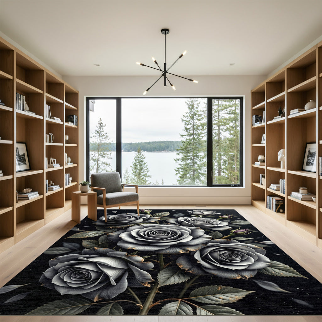 Monochrome Rose Bud Arrangement Rug