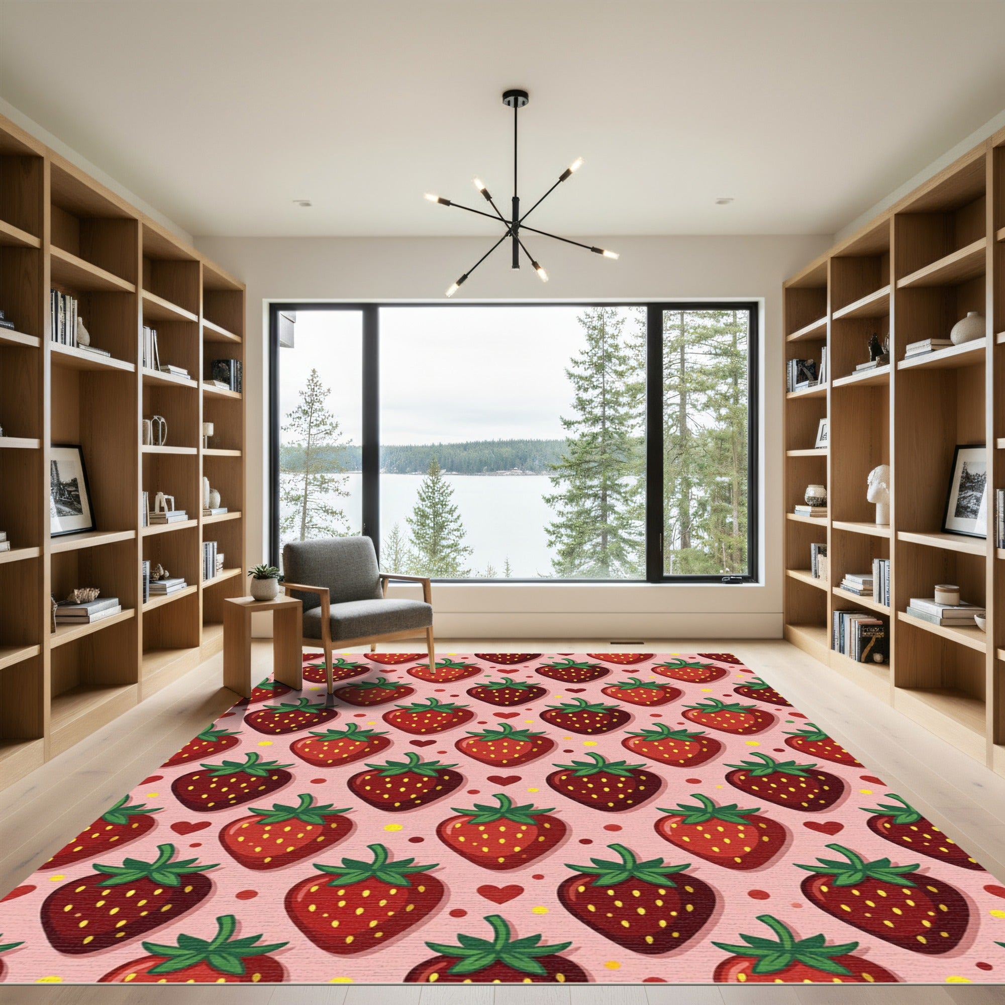 Sweet Strawberry Hearts Pink Background Rug