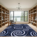 Navy Blue Abstract Optical Swirl Rug