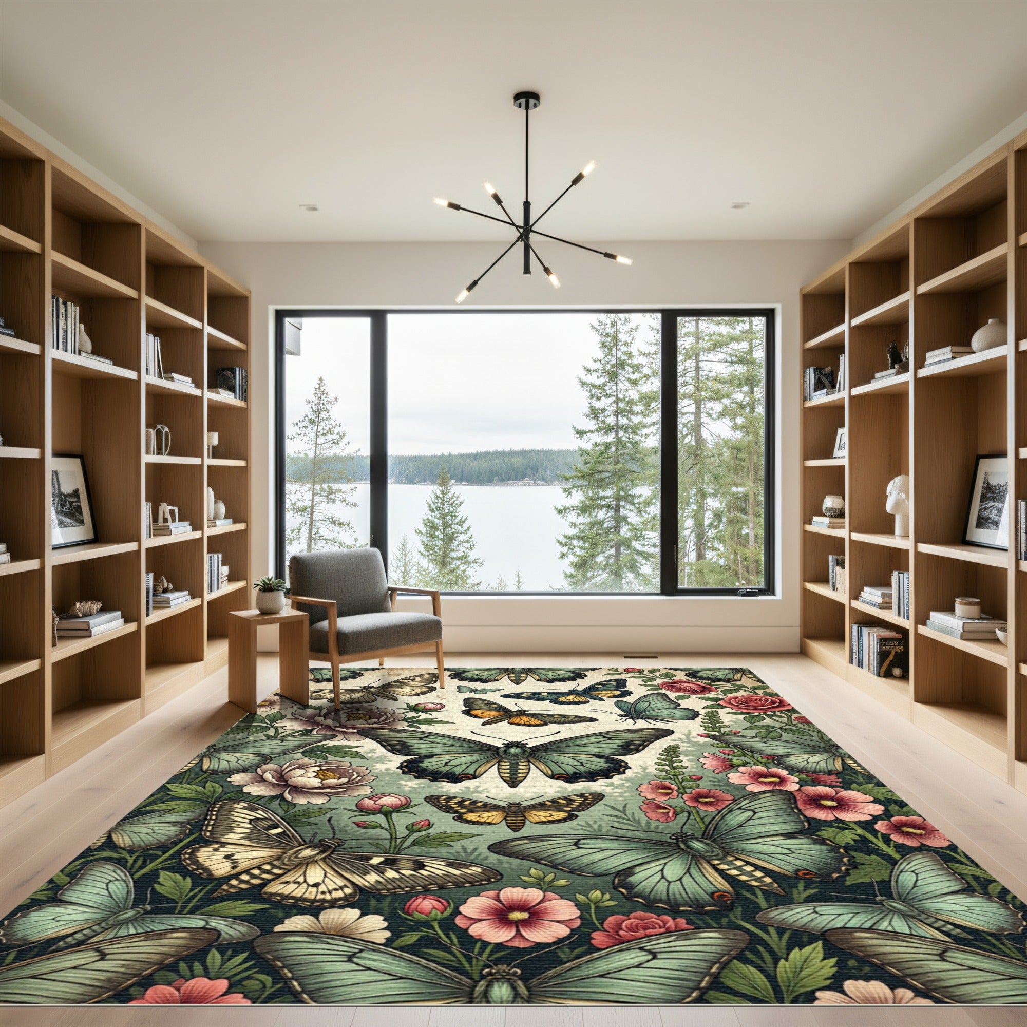 Botanical Sage Butterfly Garden Illustration Rug