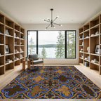 Gothic Blue and Gold Quatrefoil Lattice Rug